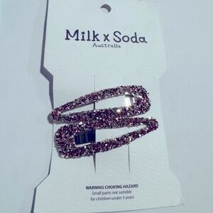 Milk & Soda glitter pink hair clips NWT
